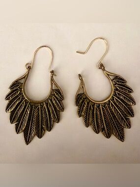 Gold Feather Hoop Earrings